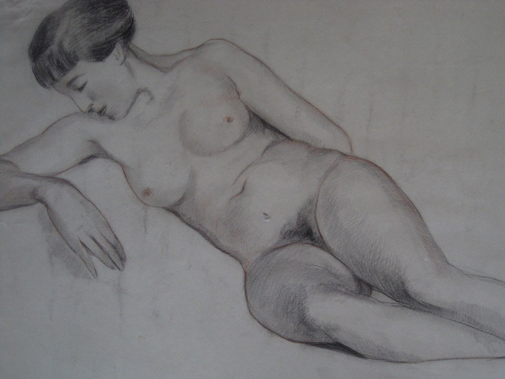 Grote gesig. houtskooltekening "liggend vrouwelijk Naakt" van Frits Schiller kopen? Bied vanaf 1!