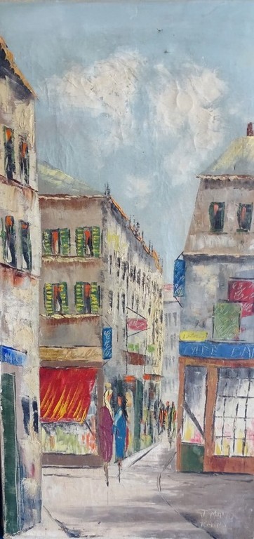 Onbekend, Winkelstraat in Parijs, olieverf op doek verkocht voor € 60!