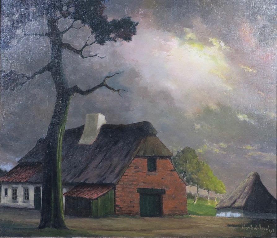 Theodore Op de Beeck: Olieverf op doek, Boerderij op de Kempen - Ingelijst kopen? Bied vanaf 50!