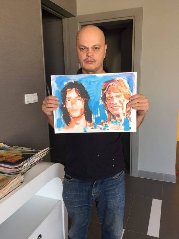 Peter Klashorst - gemengde techniek op aquarel papier - Mick Jagger then & now kopen? Bied vanaf 70!