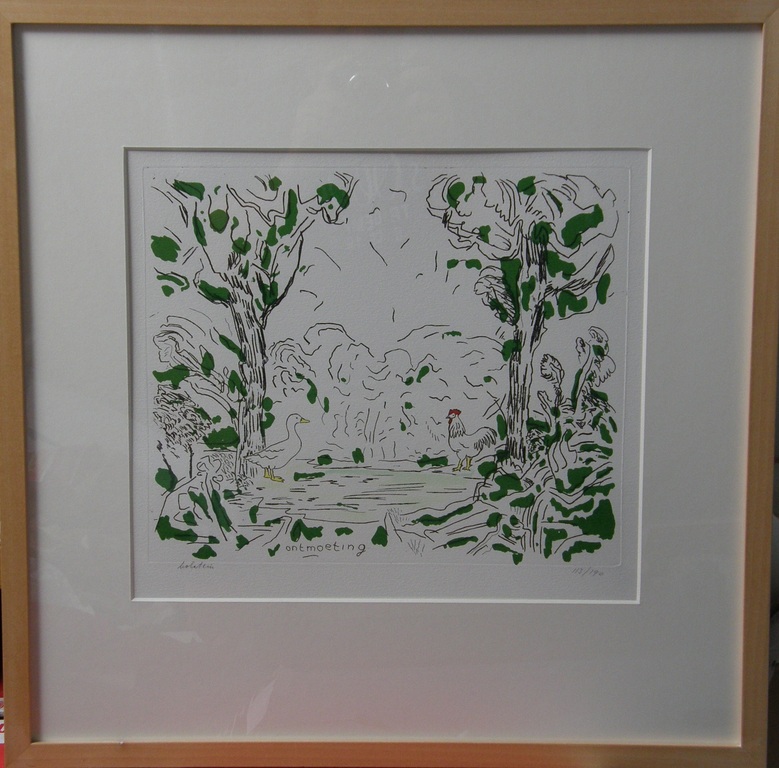 Pieter Holstein, ingekleurde ets, genummerd en met potlood gesigneerd verkocht voor € 85!