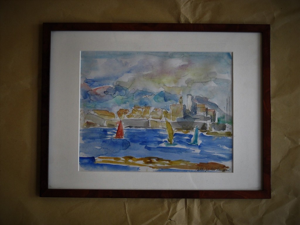 Onduidelijk gesigneerde expressionistische Aquarel Antibes Zuid Frankrijk 1996 kopen? Bied vanaf 1!