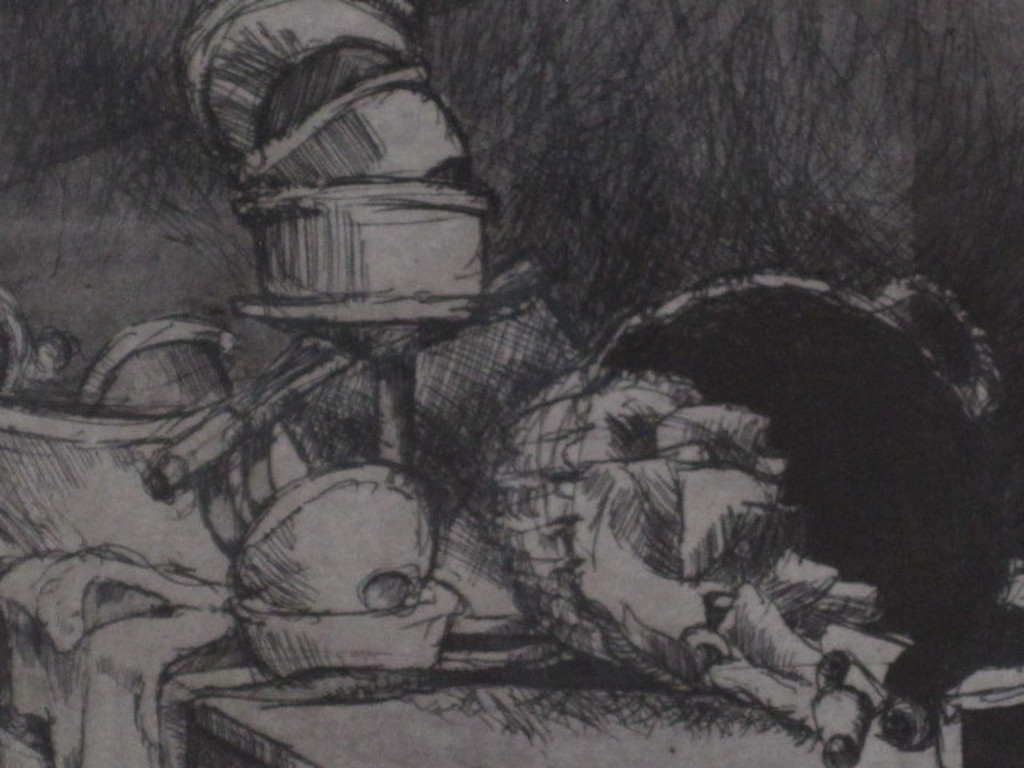 Gesigneerde kleine oplage (6 van 6) ets  "keukenstilleven" 1973 kopen? Bied vanaf 1!