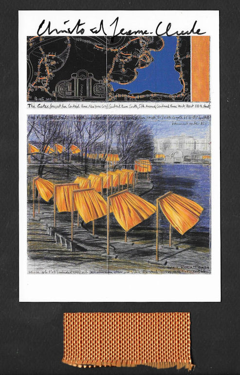 Christo- The Gates- Offsetkaart met origineel stof- handgesigneerd-Free ship verkocht voor € 40!