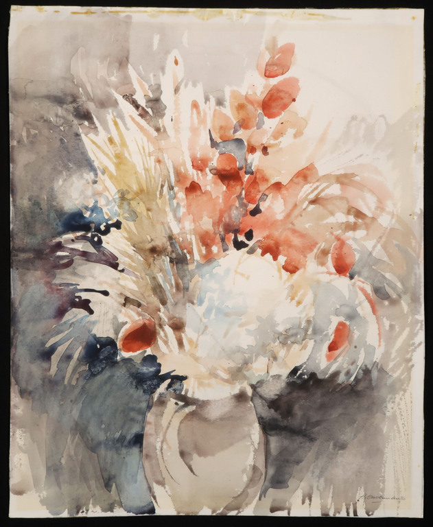 Hen Euverman: Aquarel, Z.T. Vaas met bloemen kopen? Bied vanaf 1!