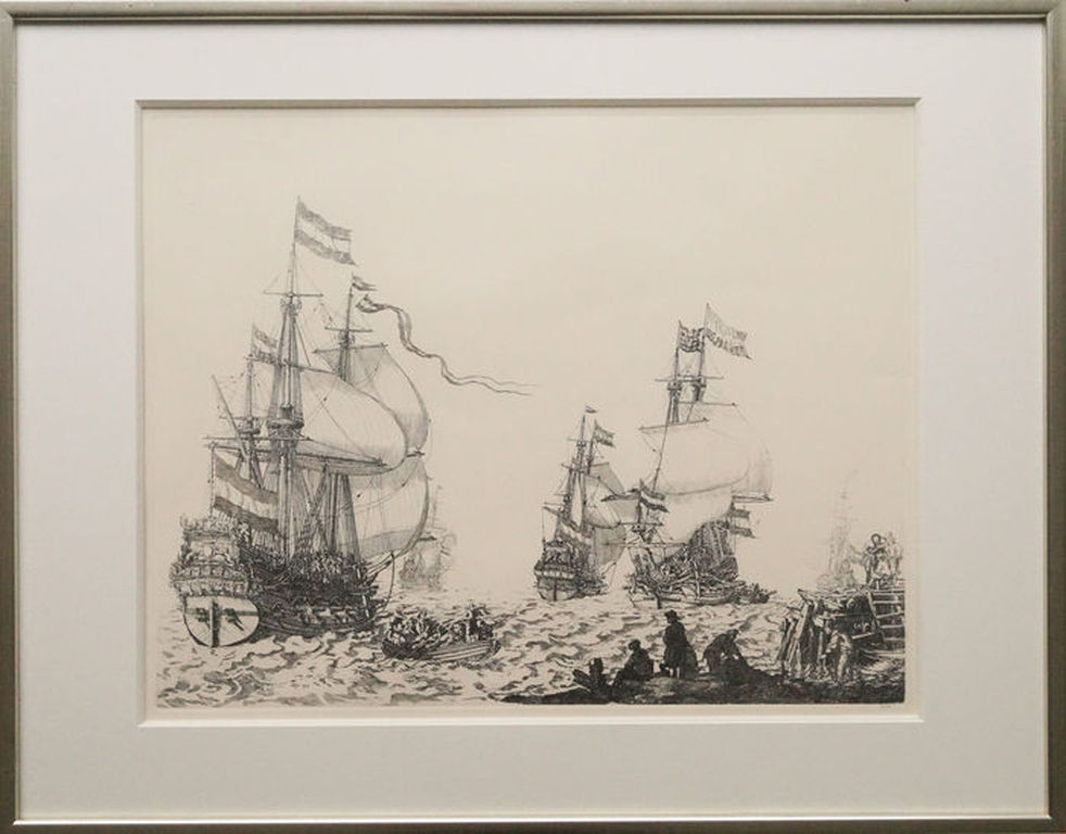 Willem van de Velde: Ets, Zeeslag verkocht voor € 100!