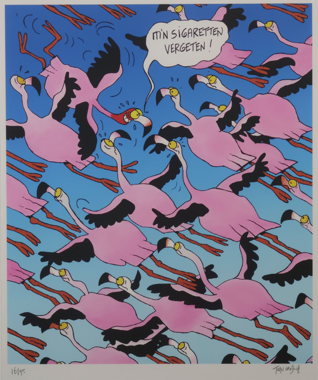 Toon van Driel: Giclee, Flamingo - Ingelijst kopen? Bied vanaf 40!