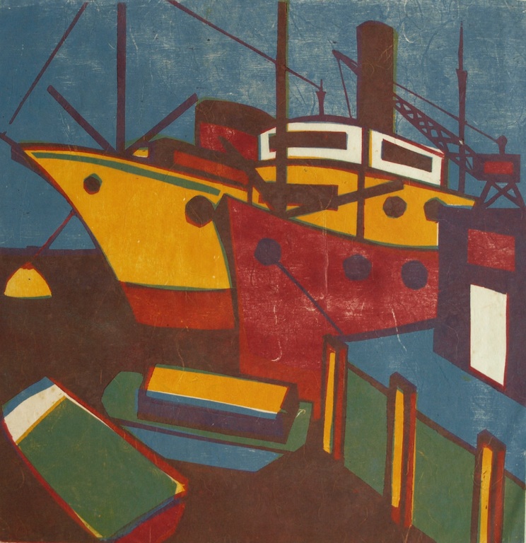 Herman Stammeshaus :  Houtsnede – Handelskade Amsterdam - 1959 kopen? Bied vanaf 1!