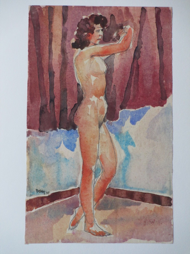 Herman Bieling, Staand Naakt, Aquarel kopen? Bied vanaf 75!
