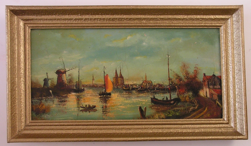Onbekende kunstenaar - olieverf op doek - mogelijk haven van Sneek? kopen? Bied vanaf 90!