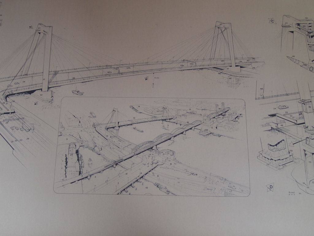 Rudolf Das - originele bouwtekening Willemsbrug Rotterdam kopen? Bied vanaf 1!