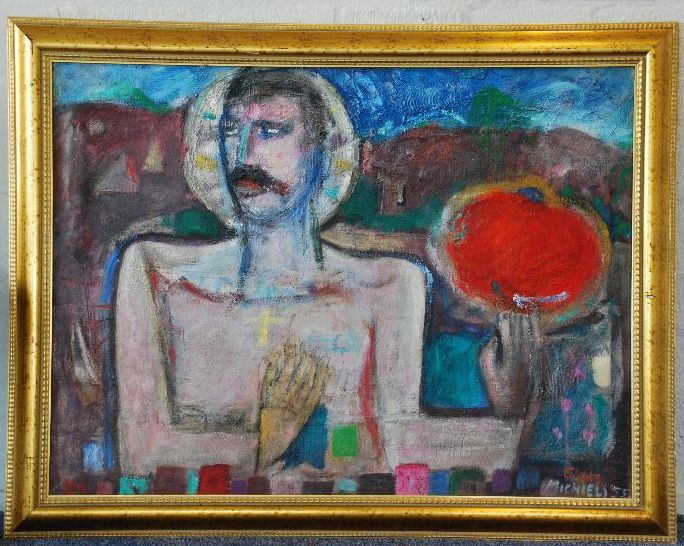 Groot schilderij Etienne Elias: Heilige uit 1955 (!)  kopen? Bied vanaf 1000!