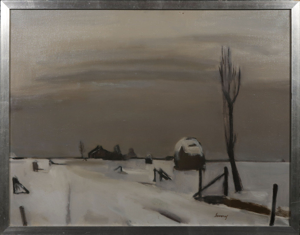 Albert Saverys: Olieverf op doek, Besneeuwd weiland - Ingelijst verkocht voor € 900!