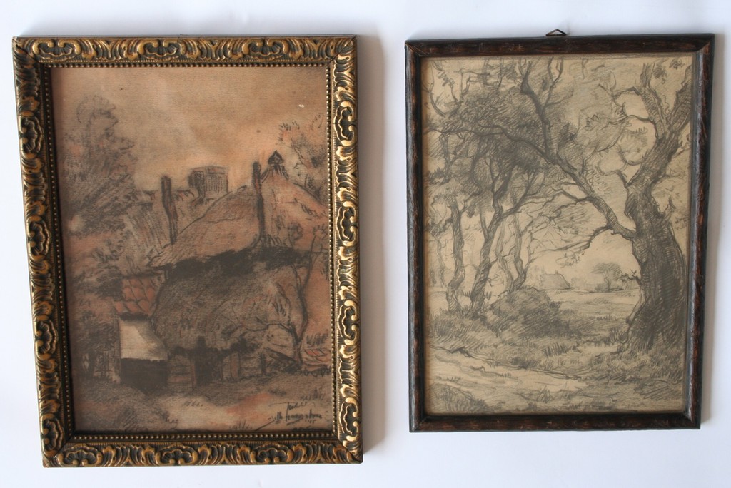 Jelle Hoogstra, twee tekeningen, één houtskool met pastel en één potlood verkocht voor € 40!