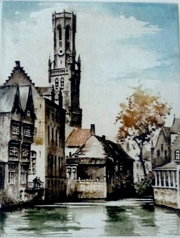 Roger Hebbelinck, Aquatint: Brugge - gesigneerd kopen? Bied vanaf 25!