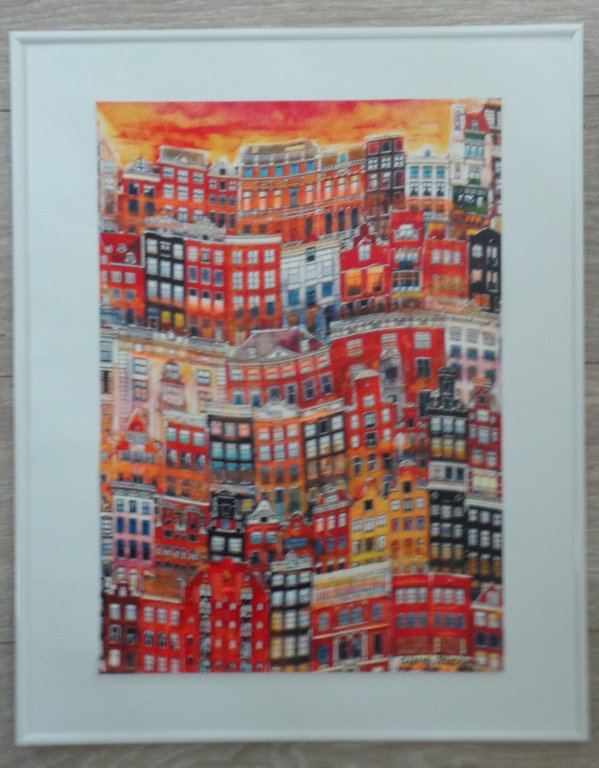 Elena Polyakova:  vrolijk Amsterdam, Gemengde techniek x 2werken kopen? Bied vanaf 125!