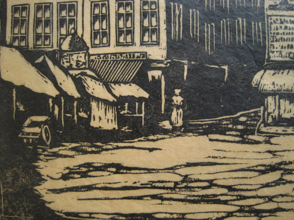 Typische Houtsnede "Den Haag grote Kerk en markt" Jac. de Beer 1888-1946 kopen? Bied vanaf 1!