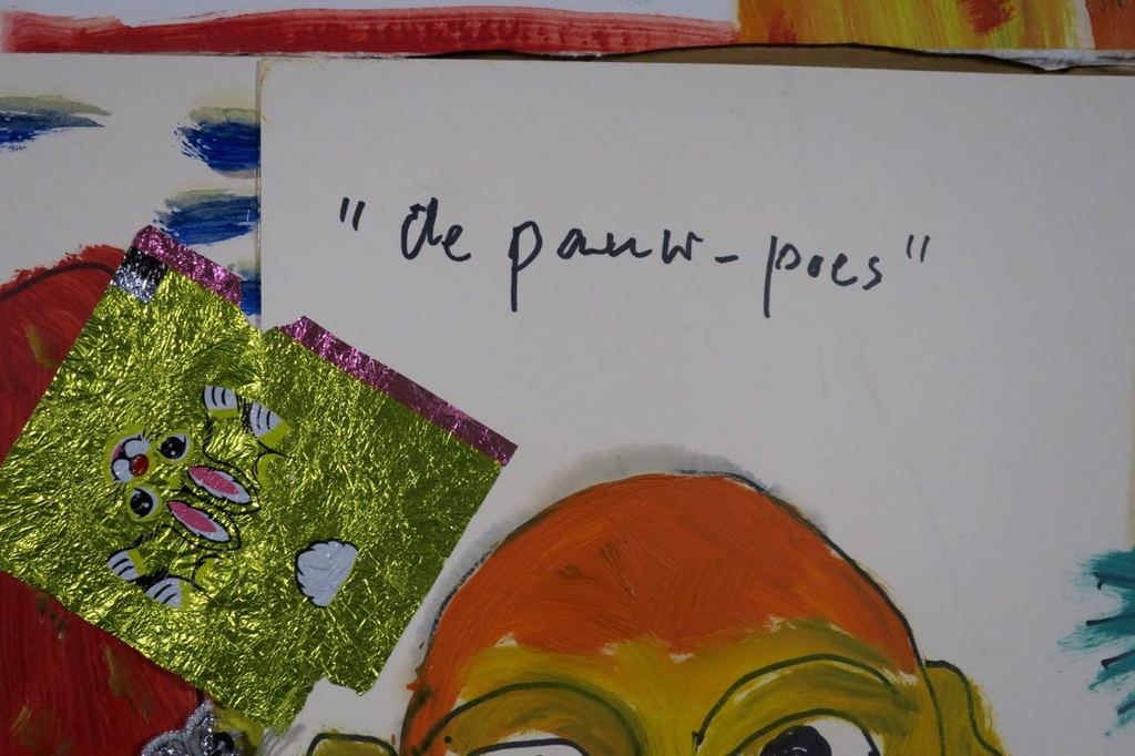 Meertje Kaal: Olieverf en collage op karton, De pauw poes - Ingelijst kopen? Bied vanaf 1!