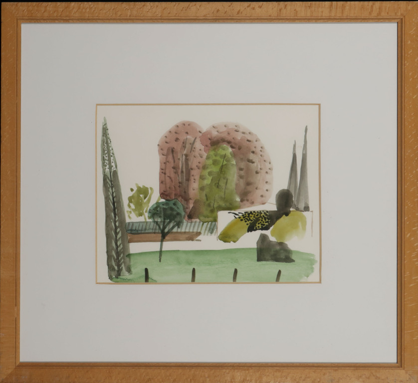 Leon Tebbe: Aquarel, Z.T. landschap met bomen - Ingelijst kopen? Bied vanaf 20!