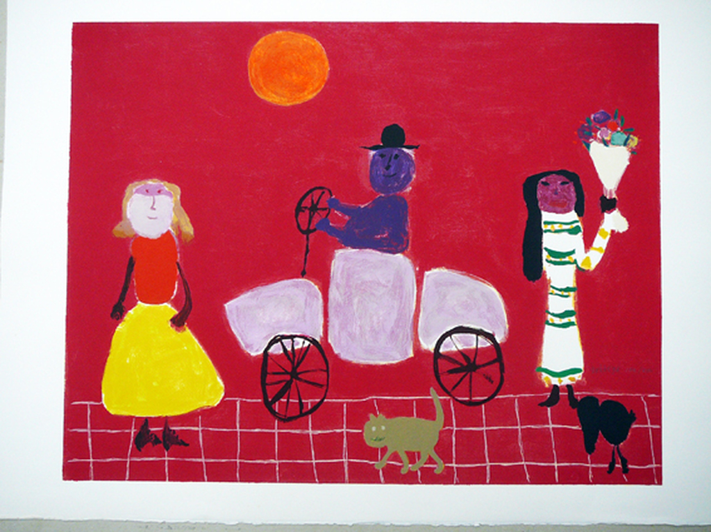 Jan Roede naief: -zeefdruk, gesigneerd en gedateerd 1994- verkocht voor € 55!