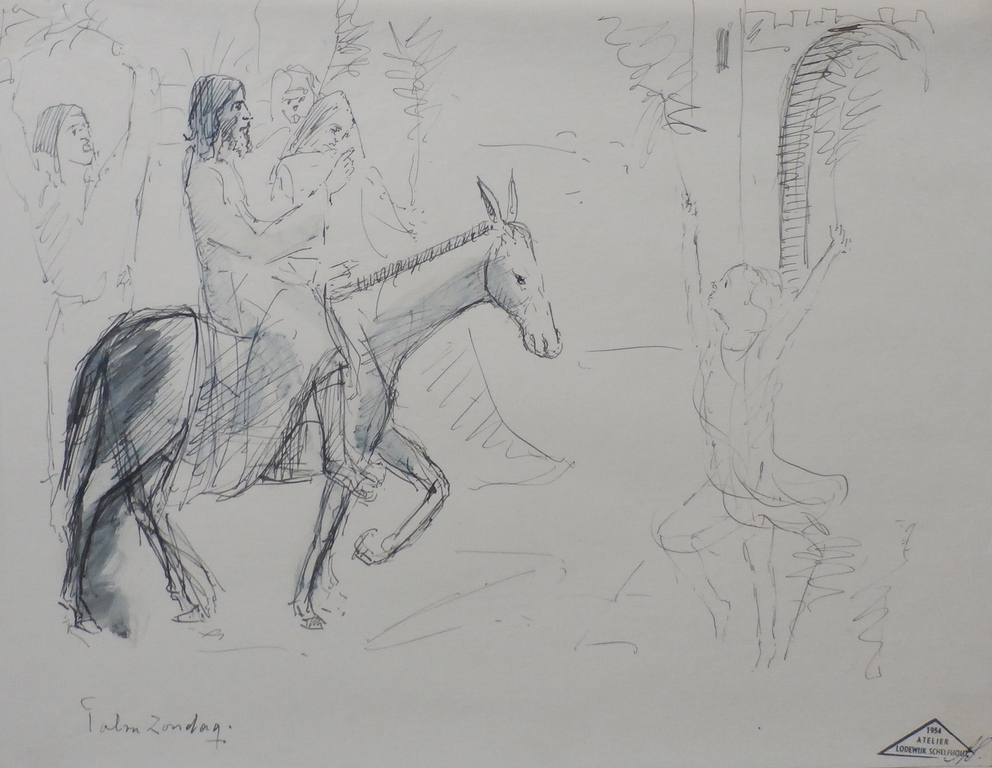 Lodewijk Schelfhout - Tekening - Palmzondag - jaren 30 kopen? Bied vanaf 60!
