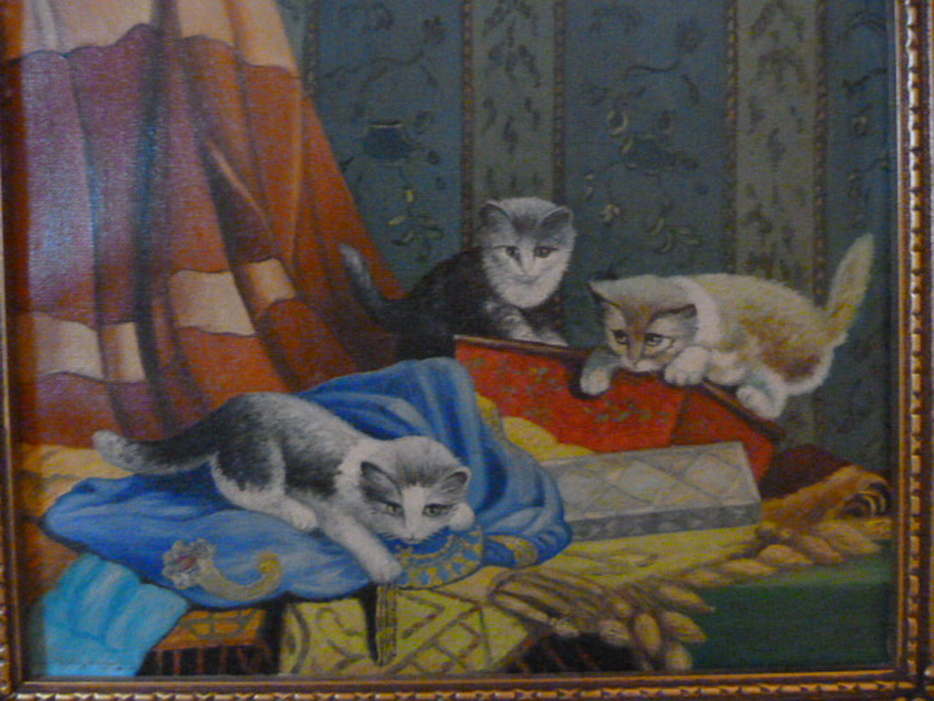 Onbekend ( 20e eeuw ) - olieverf - spelende kittens. kopen? Bied vanaf 1!
