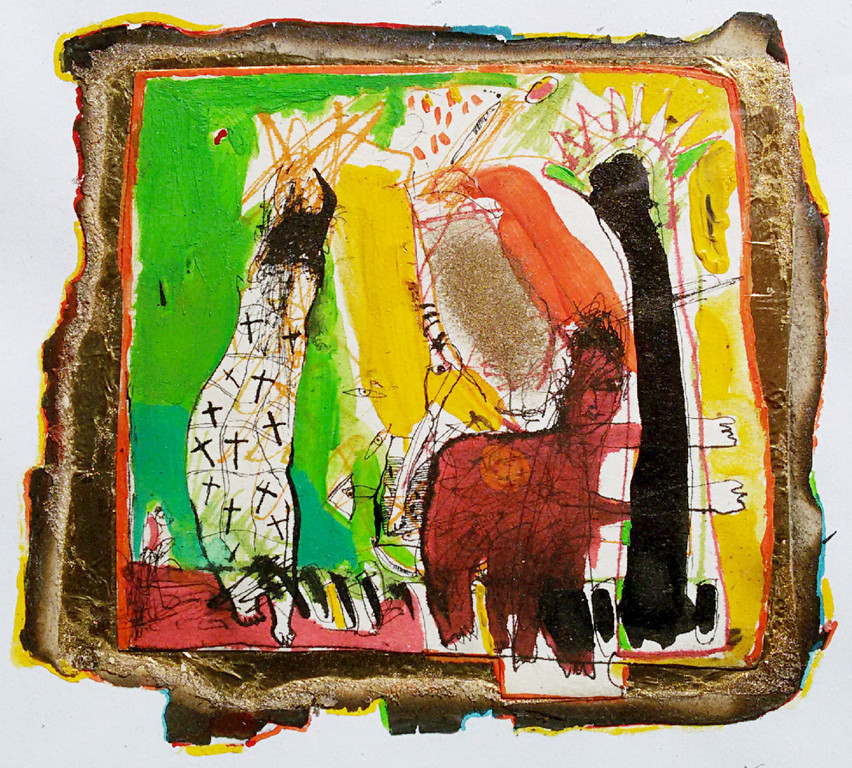 Kantcho Kanev - Pruimen, gemengde techniek op papier (ingelijst) verkocht voor € 95!