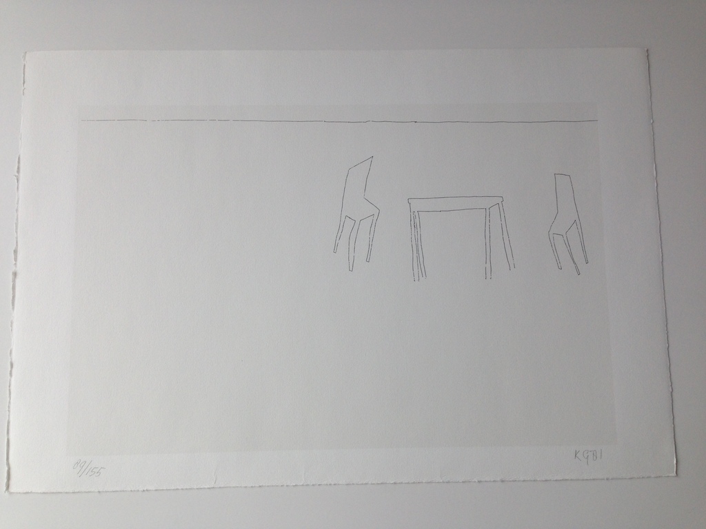 Klaas Gubbels, 1981, gesigneerd, zeefdruk, tafel & stoelen kopen? Bied vanaf 95!