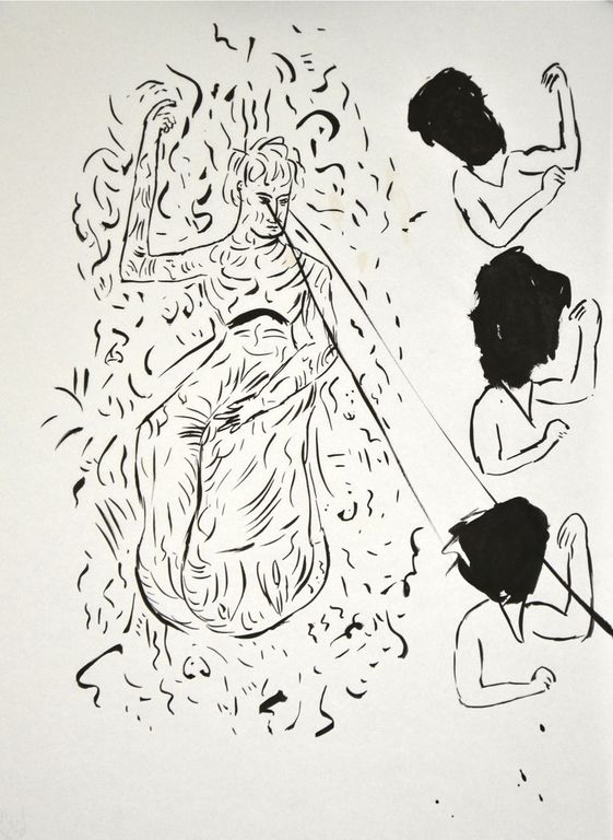 Henk Visch: Penseeltekening. Vier figuren verkocht voor € 200!