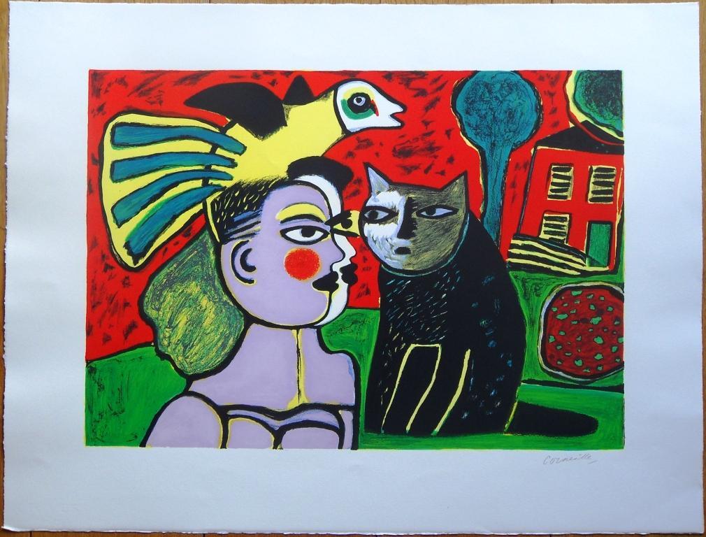 Corneille: Vrouw,kat en vogel  verkocht voor € 110!