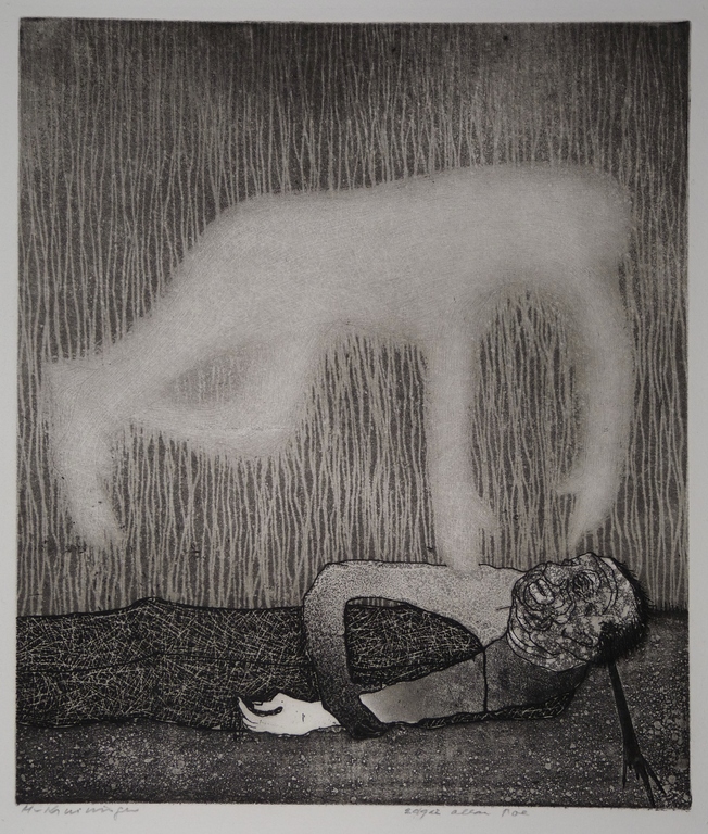 Harry van Kruiningen, ets-aquatint, Edgar Allen Poe verkocht voor € 125!