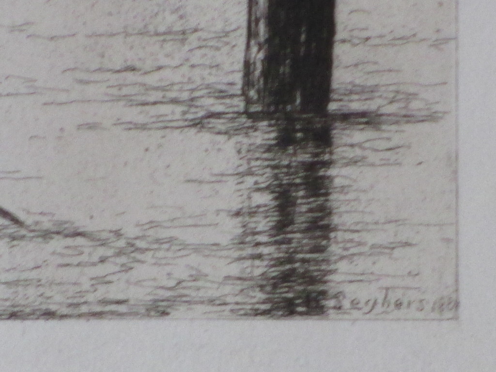 Onbekend, gesigneerd H.Seghers, Garnalenvissers in de haven, Ets kopen? Bied vanaf 1!