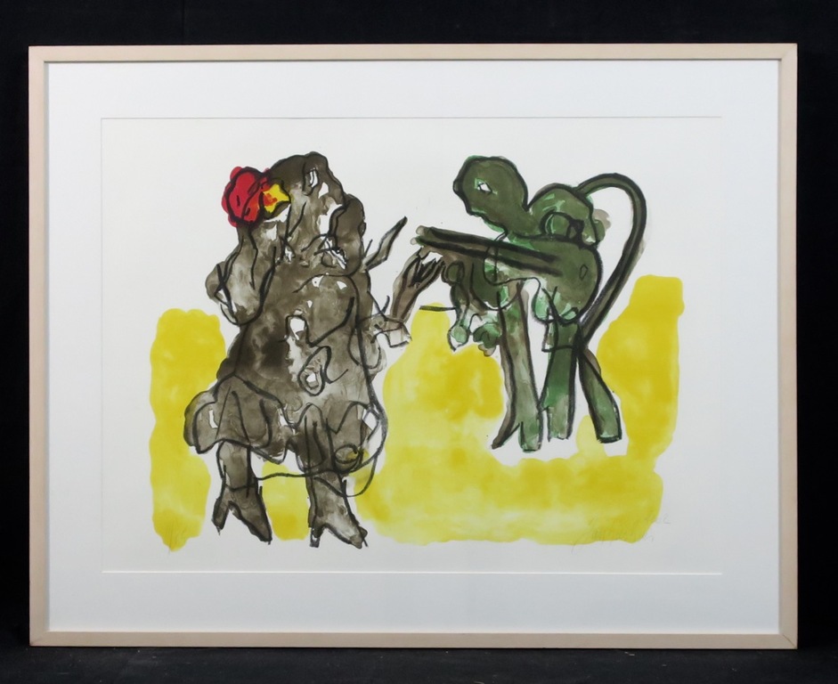 Jan Sierhuis: Litho, Flamenco (Geel) - Ingelijst verkocht voor € 70!