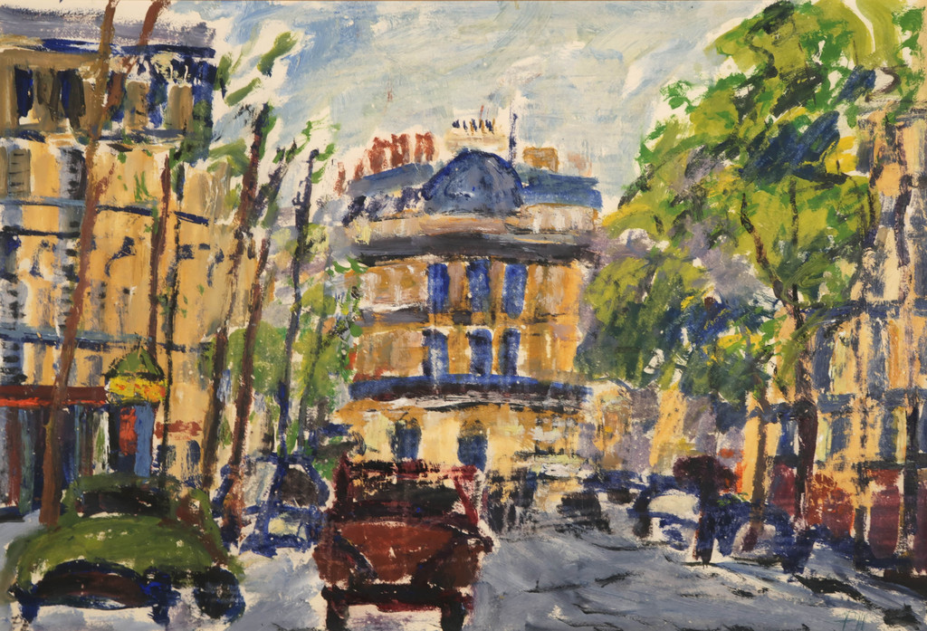 Jaques Philipszoon: Acryl op papier, Boulevard Haussmann in Parijs verkocht voor € 40!