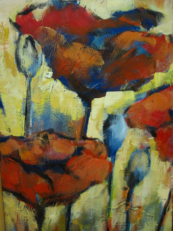 Mieke de Vries Wolthers (1943-) GROOT olieverf drieluik "veldbloemen"  kopen? Bied vanaf 1!