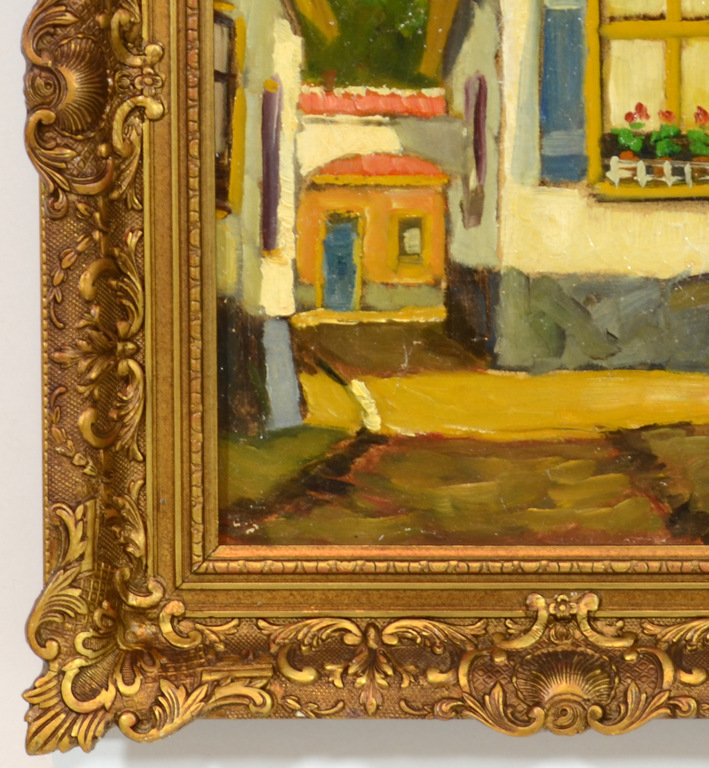 A C W Terhell(1863-1949) - Stadsgezicht - "Oud Woonhuis met Bloemen in Venster". kopen? Bied vanaf 70!