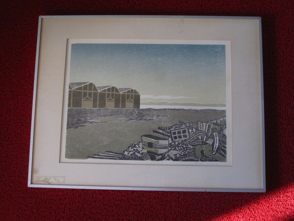 Intrigerende handgekleurde Houtsnede "Strand met huisjes" Willem de Vries (1948) kopen? Bied vanaf 1!