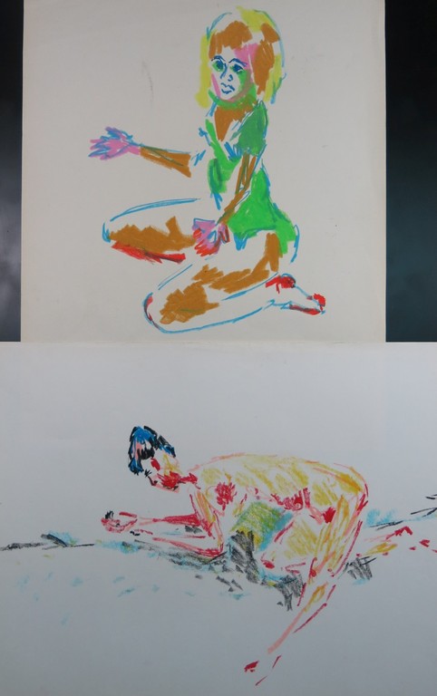 Juul Neumann: Twee krijttekeningen, Zonder titel (twee figuren) kopen? Bied vanaf 1!