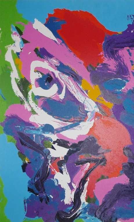 Karel Appel, Kleurenzeefdruk, Titel: Hoofden als bloemen kopen? Bied vanaf 200!