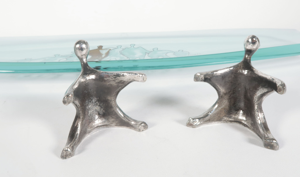 Corry Ammerlaan: Glazen schaal met twee metalen sculpturen in houten bewaarbox  kopen? Bied vanaf 1!