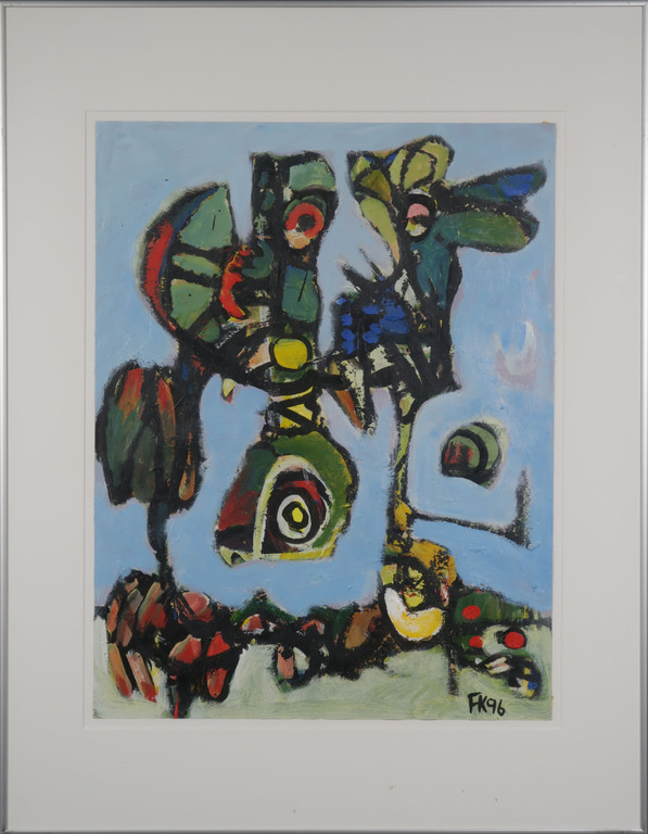 Onbekend gesigneerd: Acryl op papier, Vogels - Ingelijst kopen? Bied vanaf 35!