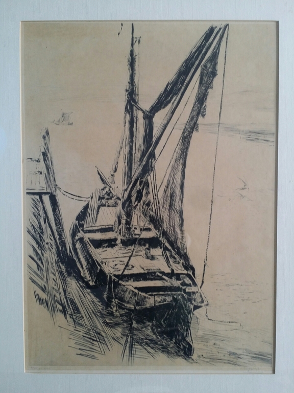 Willem Jans Dijk. Ets. Zeilschip. verkocht voor € 55!