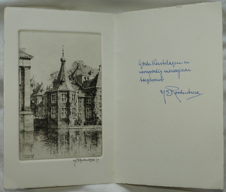 Hendrikus Elias Roodenburg : Kerstkaart met ets – Torentje Den Haag - 1969 kopen? Bied vanaf 1!