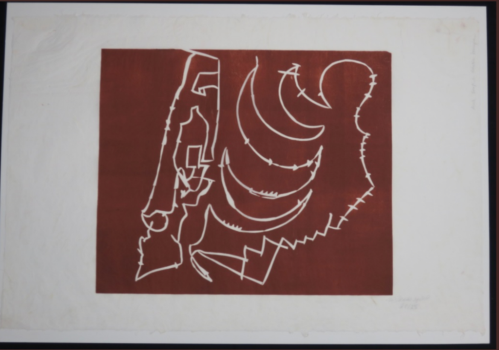 Wim Izaks: Lino op rijstpapier, Zonder titel (rood) kopen? Bied vanaf 1!