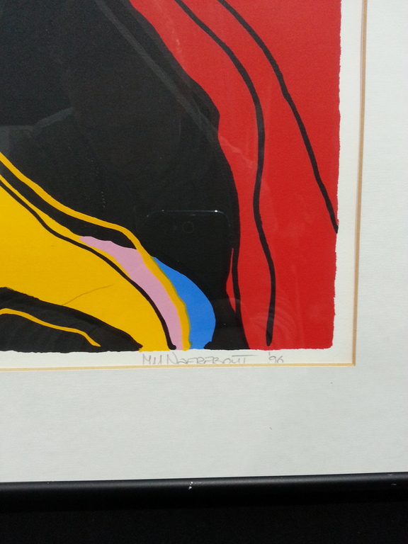 Marianne Nearebout zeefdruk op papier in zwarte aluminium lijst, titel: "Faces"  kopen? Bied vanaf 50!