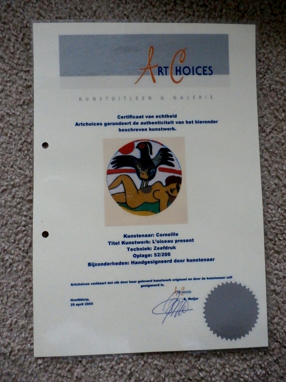 Corneille - zeefdruk: L'oiseau prÃ©sent - 1998 - met certificaat kopen? Bied vanaf 300!
