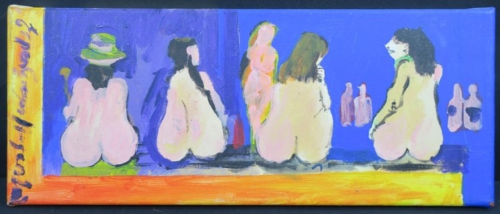Espen Hagen: Acryl op doek, Rijtje naakte dames kopen? Bied vanaf 100!