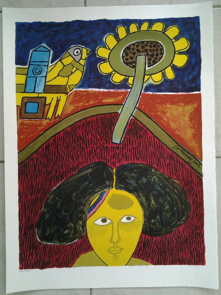 Prachtig groot litho , Corneille , Vrouw met zonnenbloem. kopen? Bied vanaf 120!