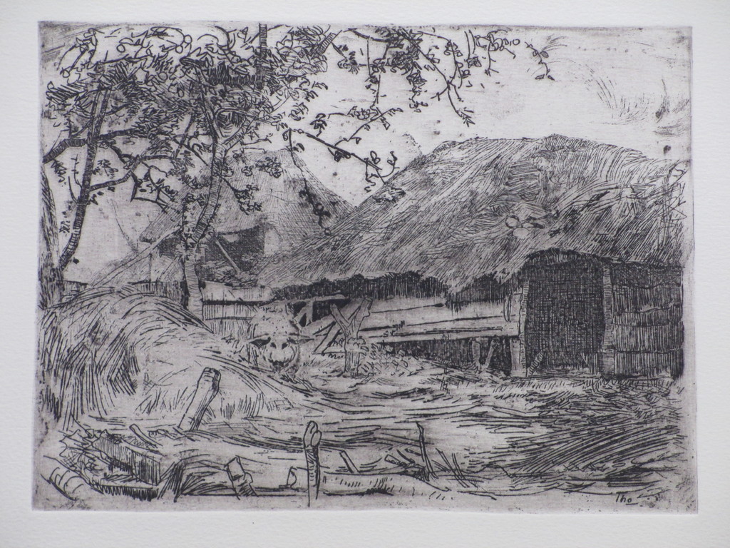 Willem Bastiaan Tholen - W.B.Tholen, Varkenshok bij boerderij, Ets verkocht voor € 35!