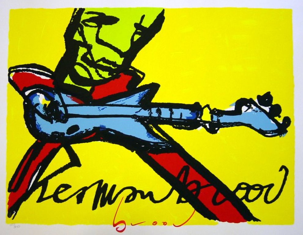 HERMAN BROOD Gr.Zeefdruk (80x100cm)   GUITARMAN   Oplage 250ex  HANDGESIGNEERD verkocht voor € 370!